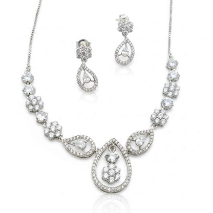 925 Sterling Silver Petal Drop Necklace & Earrings Set for Women