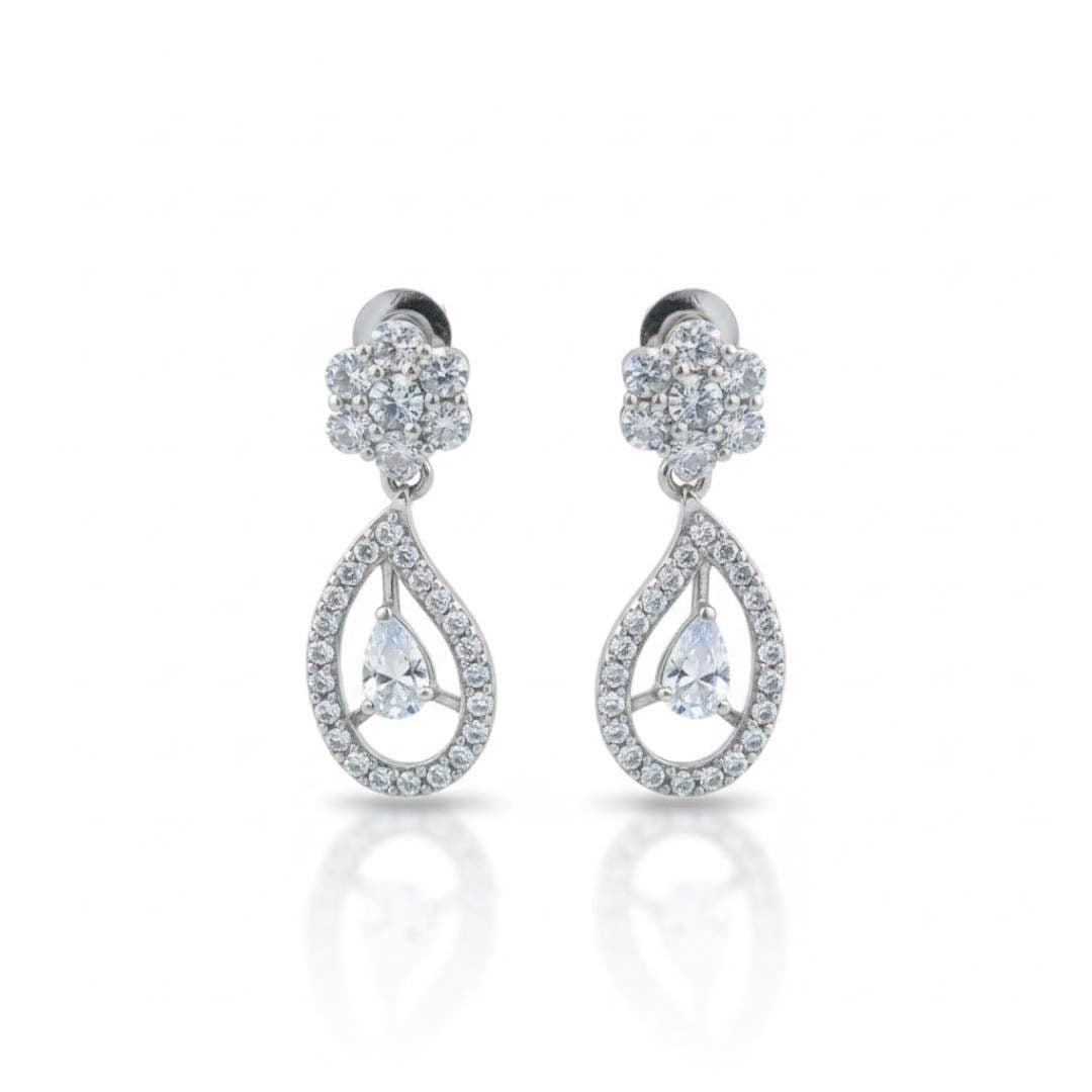 925 Sterling Silver Petal Drop Necklace & Earrings Set for Women