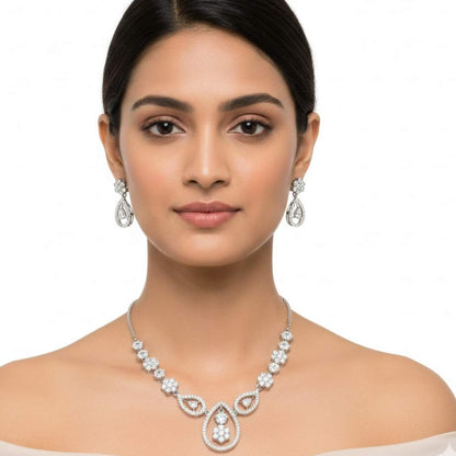 925 Sterling Silver Petal Drop Necklace & Earrings Set for Women