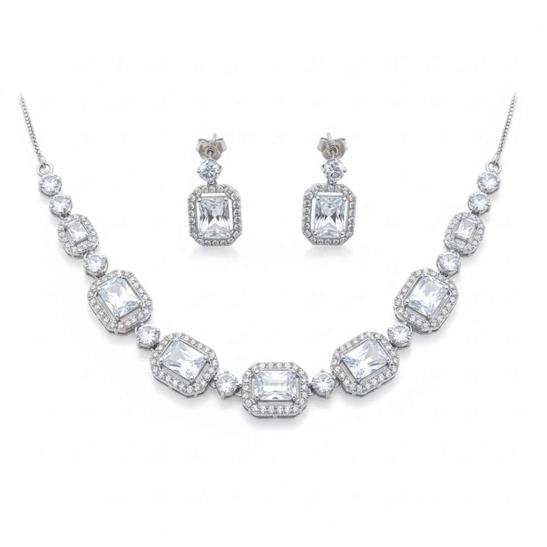 925 Sterling Silver Radiance Halo Necklace with Cubic Zirconia