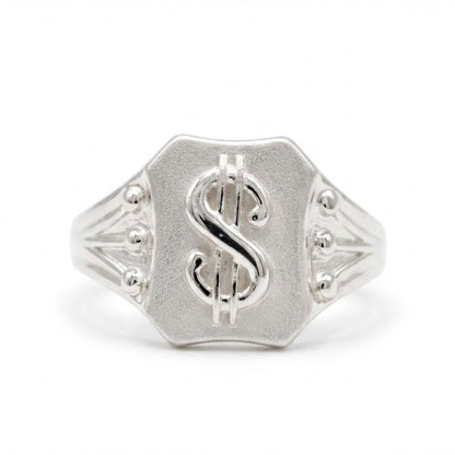 925 Sterling Silver Dollar Sign Octagonal Signet Ring for Men