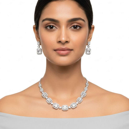 925 Sterling Silver Radiance Halo Necklace with Cubic Zirconia