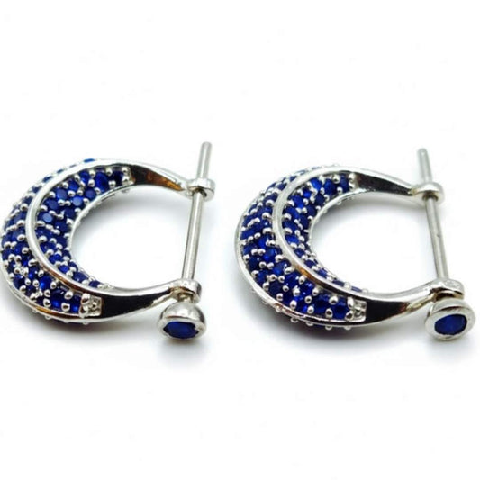 925 Sterling Silver Pave Sapphire Huggie Hoop Earrings Unisex