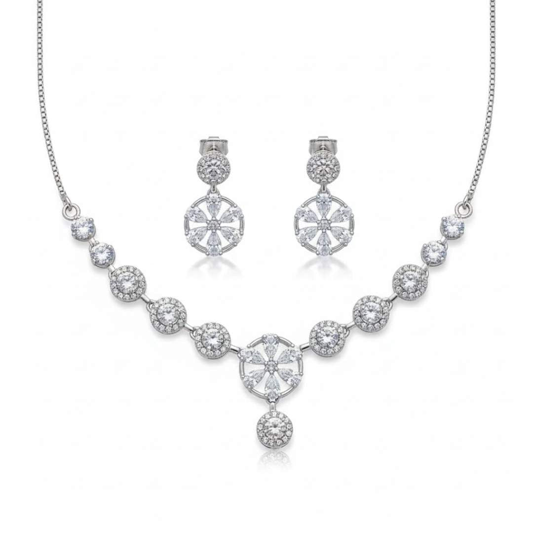 925 Sterling Silver Blossom Necklace & Earrings Set for Women