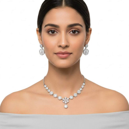925 Sterling Silver Blossom Necklace & Earrings Set for Women