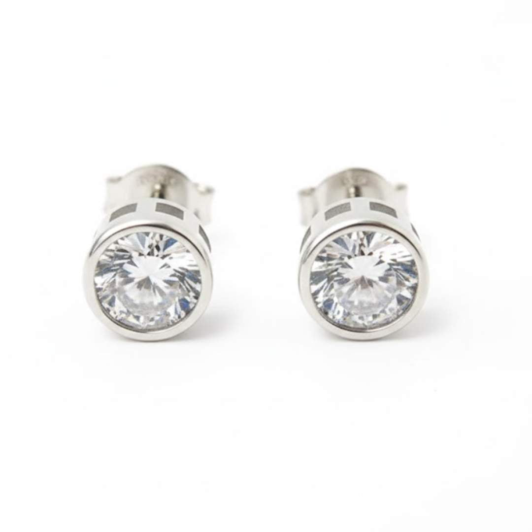 925 Sterling Silver Bezel-Set Round Stud Earrings for Women