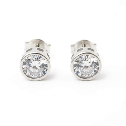 925 Sterling Silver Bezel-Set Round Stud Earrings for Women