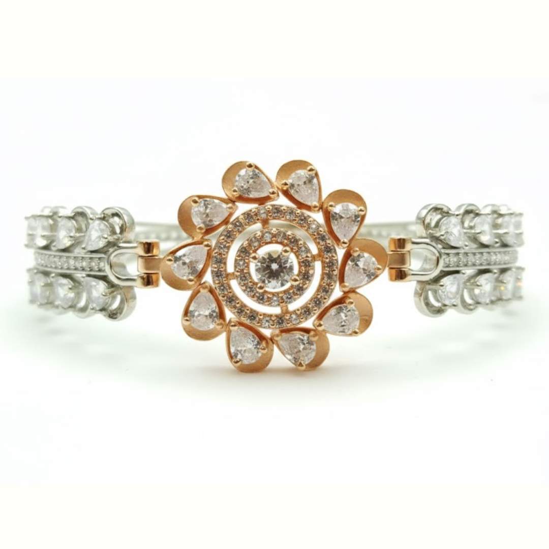 925 Silver Petal Leaf Bracelet with Rose Gold & CZ for Women