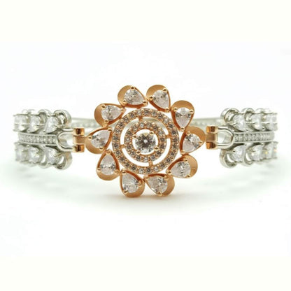 925 Silver Petal Leaf Bracelet with Rose Gold & CZ for Women