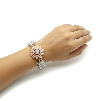925 Silver Petal Leaf Bracelet with Rose Gold & CZ for Women