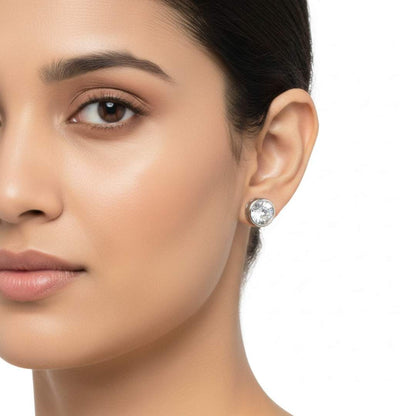 925 Sterling Silver Bezel-Set Round Stud Earrings for Women