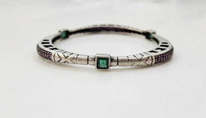 925 Sterling Silver Verdant Citadel Oxidized Bangle for Women | Statement