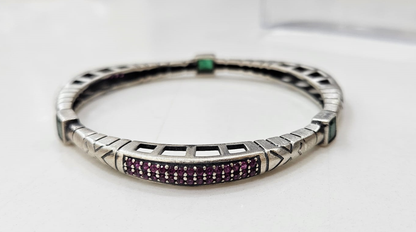 925 Sterling Silver Verdant Citadel Oxidized Bangle for Women | Statement