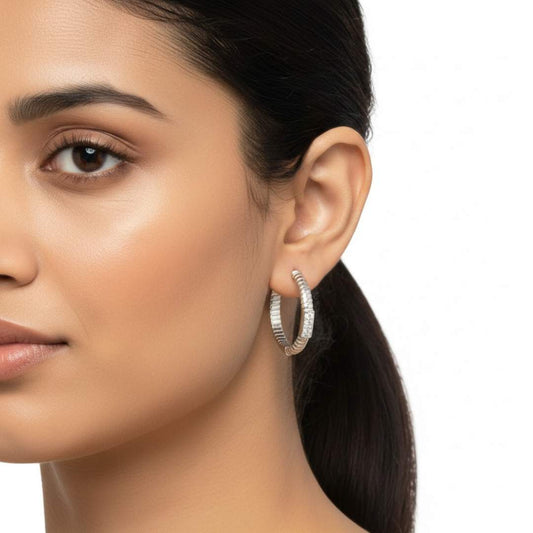 925 Sterling Silver Urban Hoop Earrings with Heart Dangler