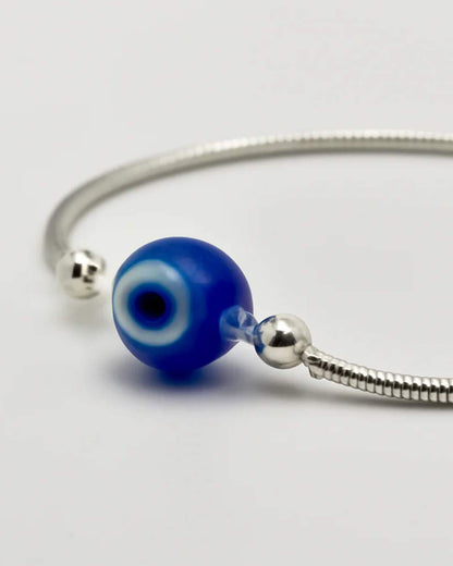 925 Sterling Silver Snake Chain Anklet with Blue Evil Eye