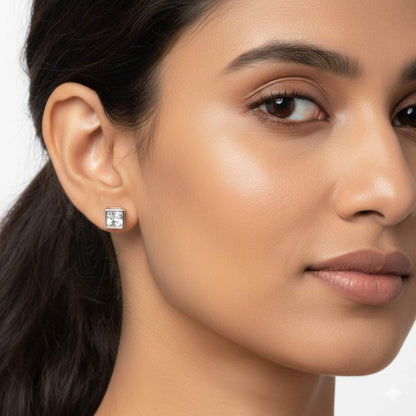 925 Sterling Silver Crystal Cube Stud Earrings for Women