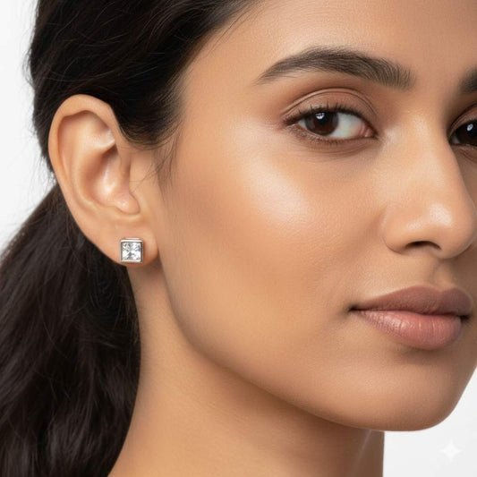 925 Sterling Silver Crystal Cube Stud Earrings for Women