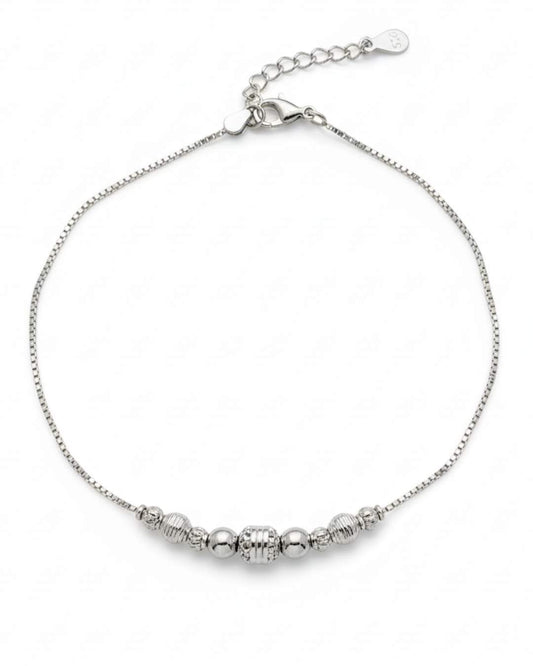 925 Sterling Silver Textured Bead Anklet for Women