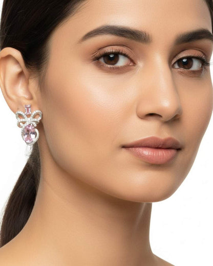 925 Sterling Silver Blue Stone Bow Earrings for Women