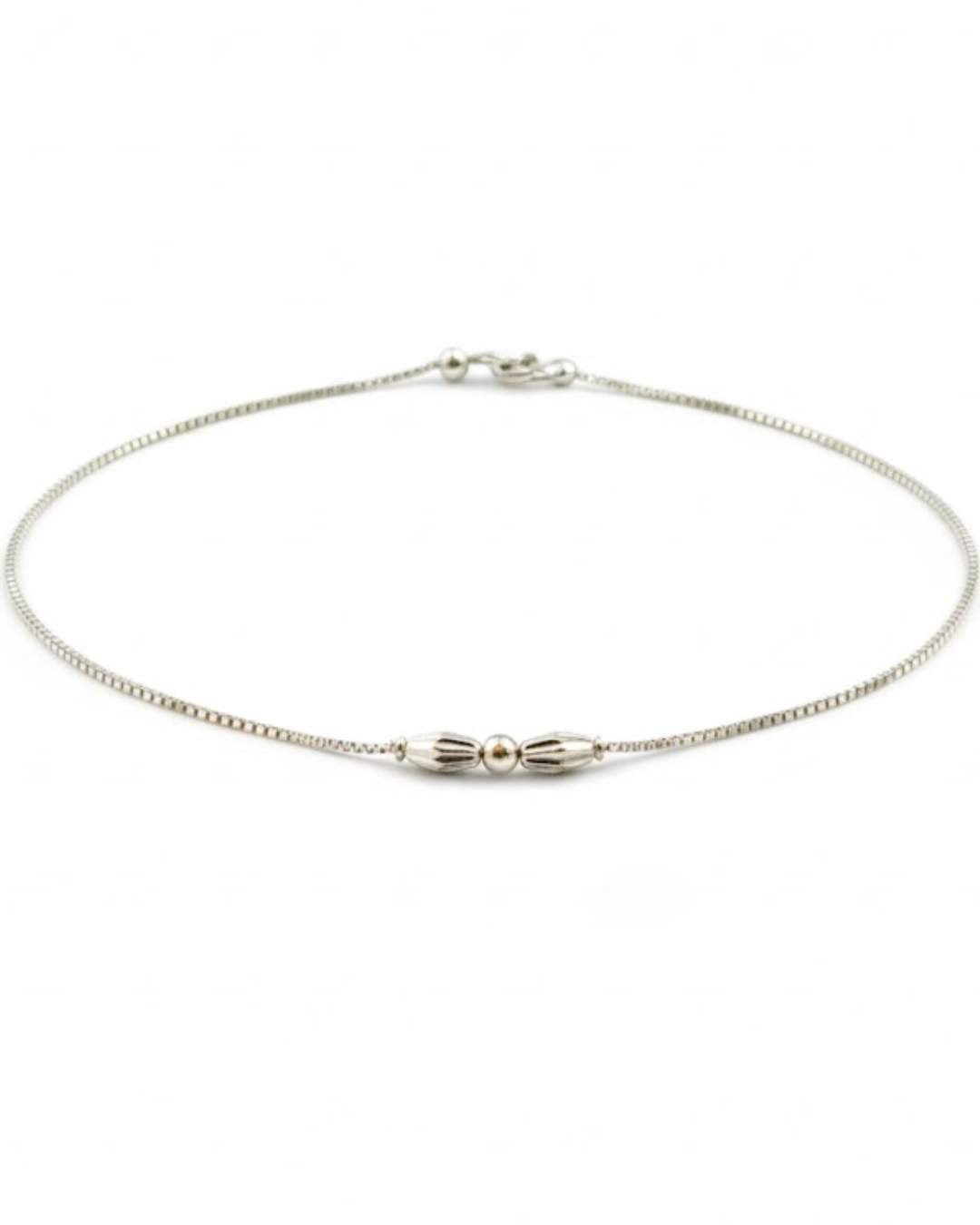 925 Sterling Silver Minimalist Beaded Anklet for Women