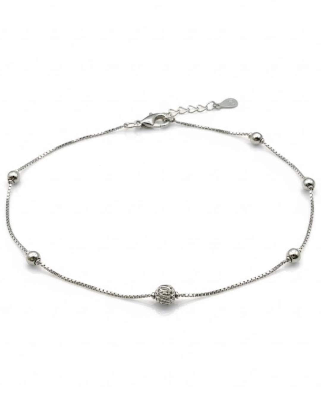 925 Sterling Silver Beaded Ball Chain Anklet for Women