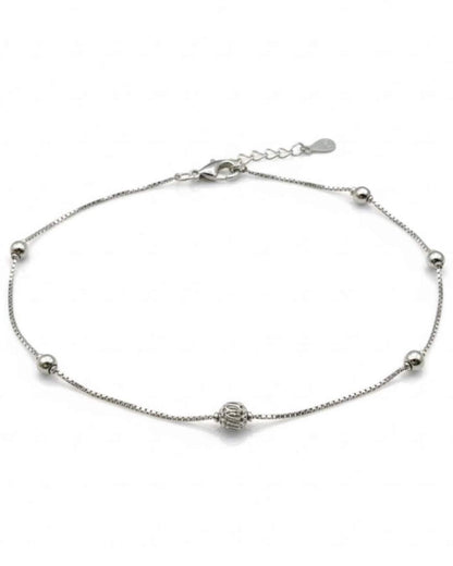 925 Sterling Silver Beaded Ball Chain Anklet for Women