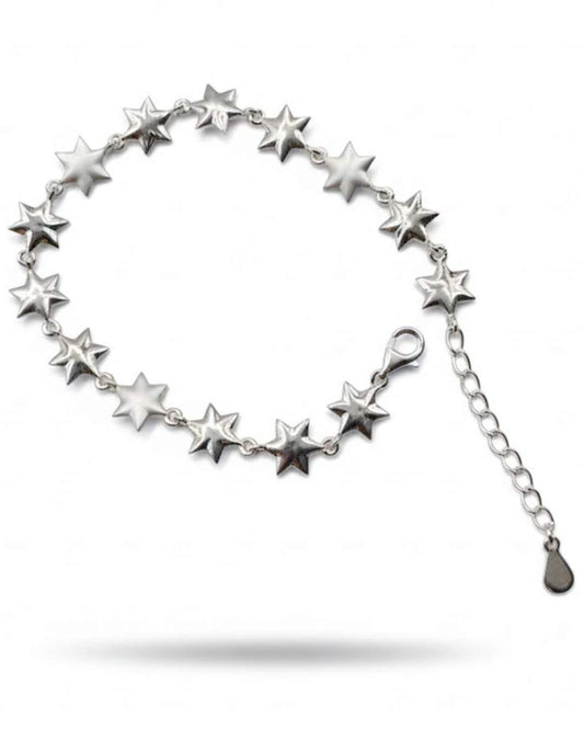 925 Sterling Silver Celestial Star Link Bracelet for Women