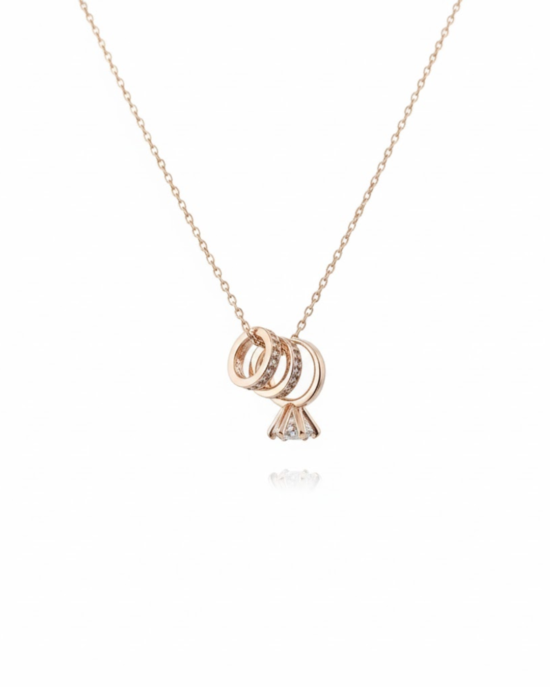 925 Sterling Silver Triple Ring Pendant Necklace for Women