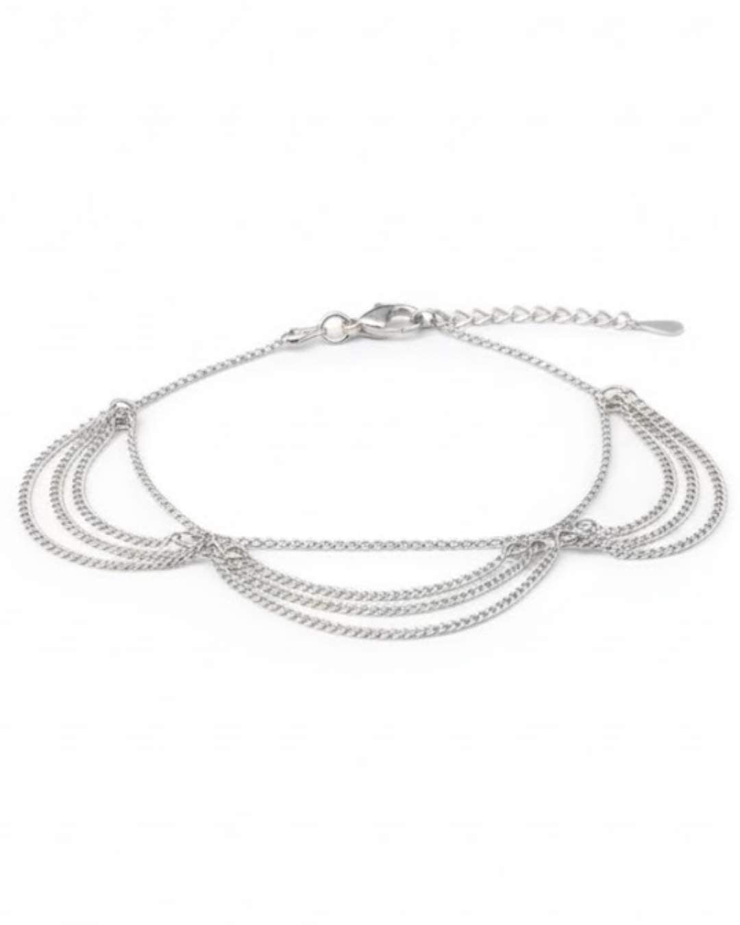 925 Sterling Silver Layered Draped Chain Anklet Women