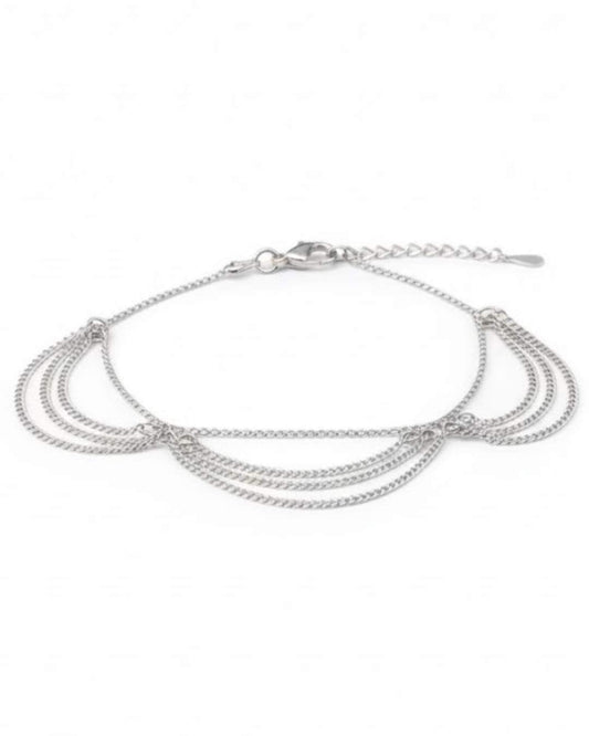925 Sterling Silver Layered Draped Chain Anklet Women