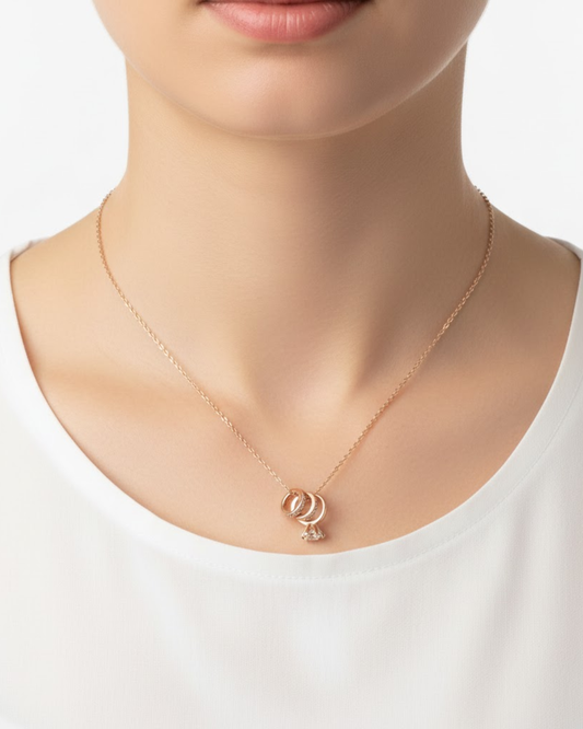 925 Sterling Silver Triple Ring Pendant Necklace for Women