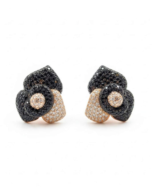 925 Sterling Silver Noir Blossom Stud Earrings for Women