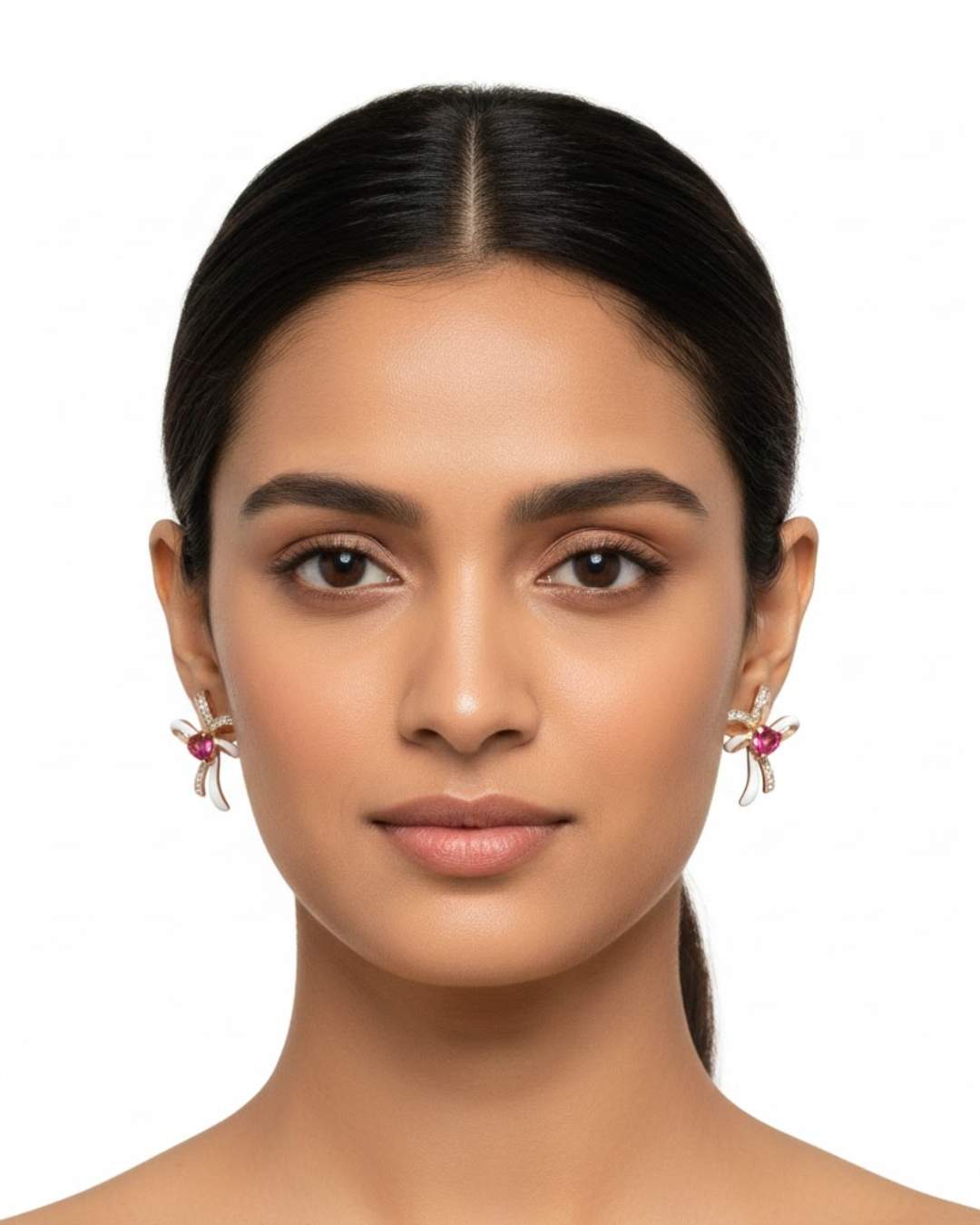 925 Sterling Silver Sapphire Heart Ribbon Stud Earrings for Women