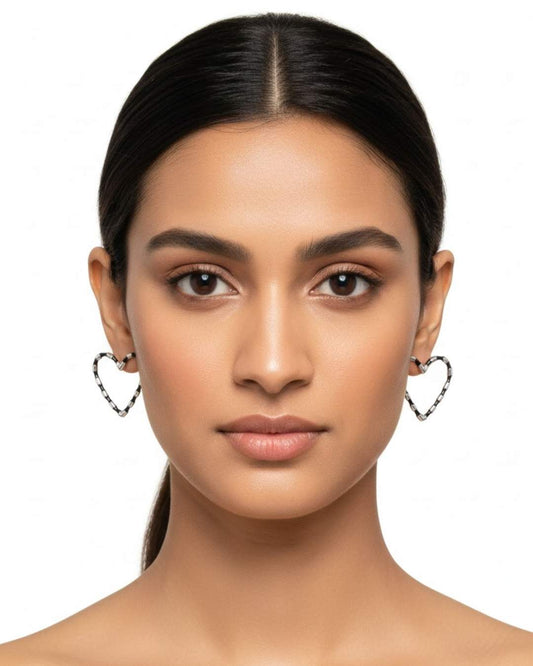 925 Sterling Silver Zebra Heart Hoop Earrings for Women