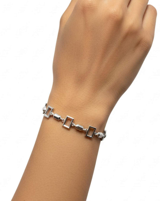 925 Sterling Silver Geometric Frame Bracelet for Women