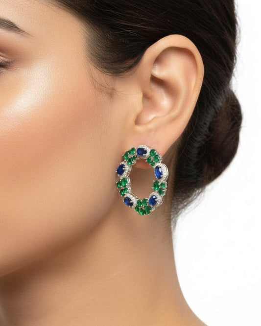 925 Sterling Silver Sapphire & Emerald Hoop Earrings for Women