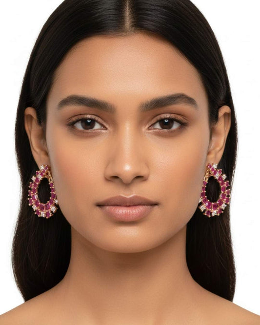 925 Sterling Silver Ruby Floral Hoop Earrings for Women