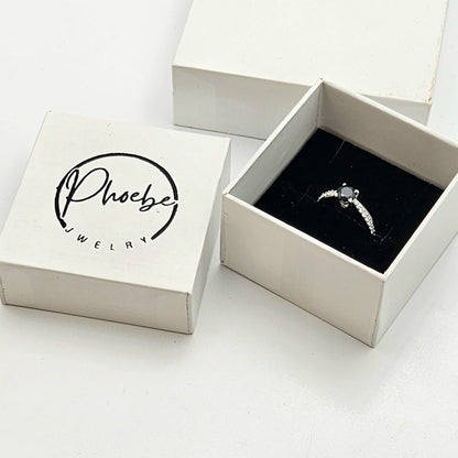 Black Gemstone Solitaire Ring With A Pave Band