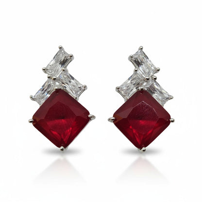 925 Sterling Silver Ruby Geometric Stud Earrings for Women