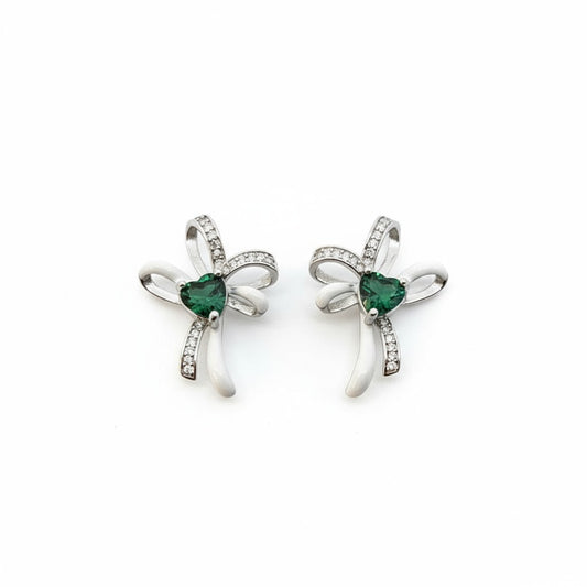 Sapphire Heart Ribbon Studs