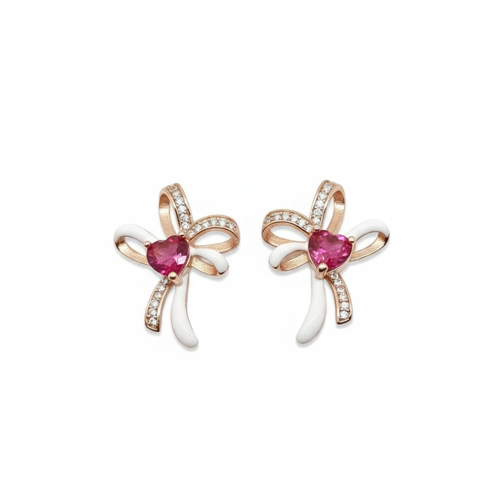 Sapphire Heart Ribbon Studs