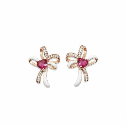 Sapphire Heart Ribbon Studs