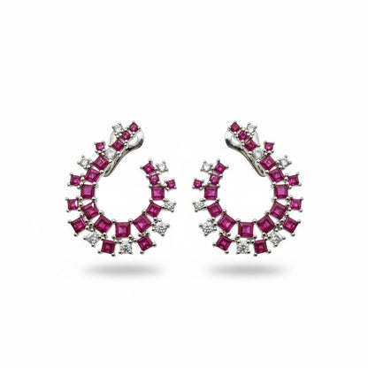 925 Sterling Silver Ruby Floral Hoop Earrings for Women