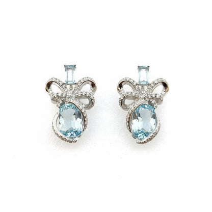 925 Sterling Silver Blue Stone Bow Earrings for Women