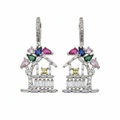 925 Sterling Silver Birdhouse Design Earrings