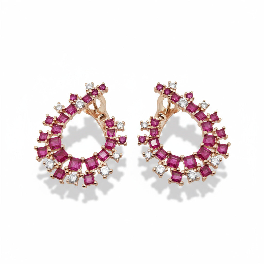 Ruby Radiance Floral Hoop Earrings