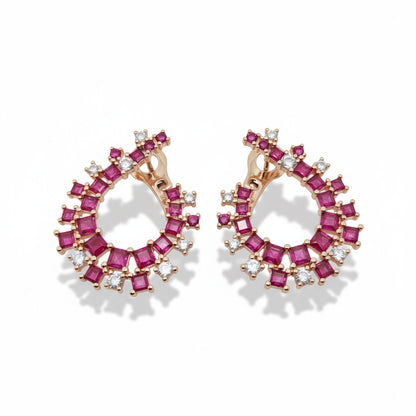 925 Sterling Silver Ruby Floral Hoop Earrings for Women