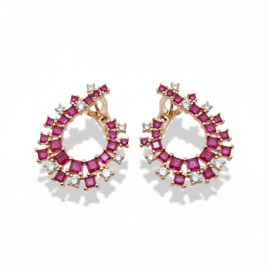 Ruby Radiance Floral Hoop Earrings
