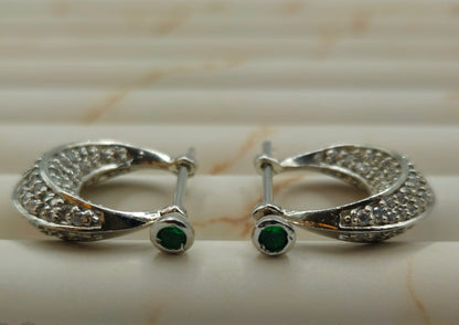 Wide Silver Pave Hoop Earrings