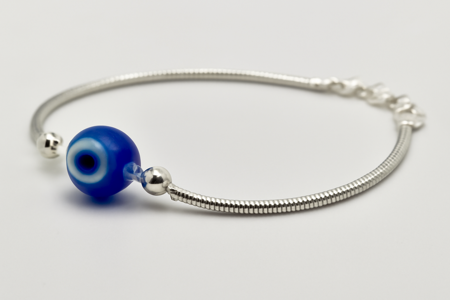 Sterling silver snake chain Anklet with a blue Evil eye bead